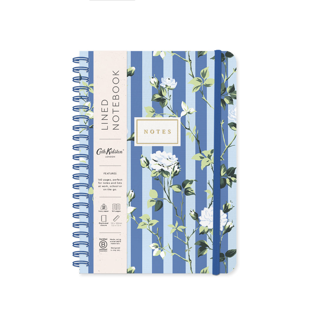 Blue Stripe Floral Spiral Bound Notebook (B6)