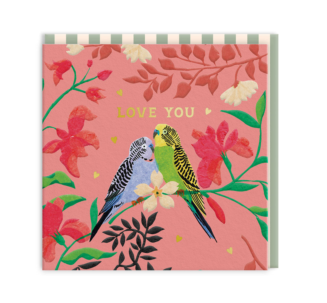 Love Parrots Mini Square Greeting Card