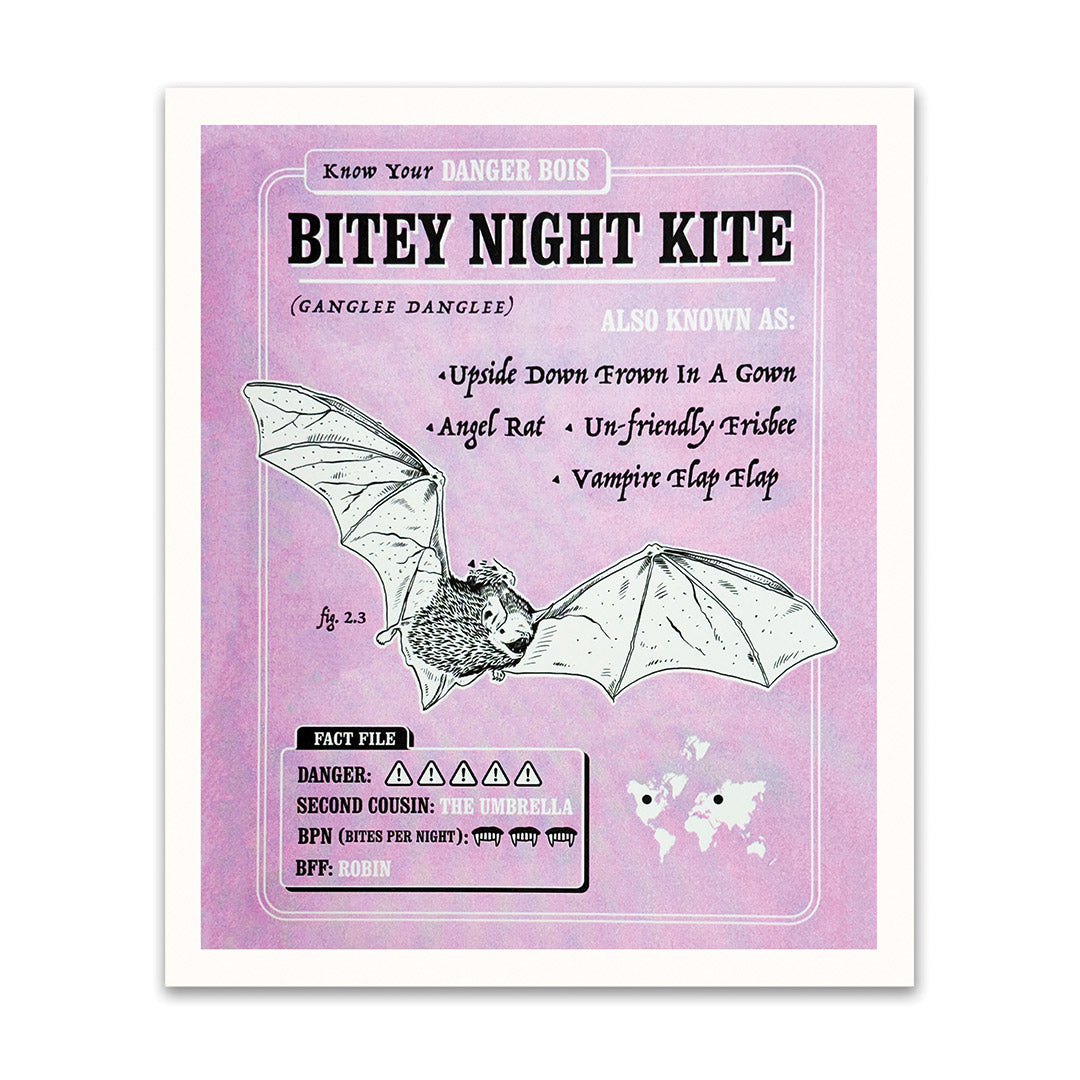 Bitey Night Kite Riso Print (12x10)