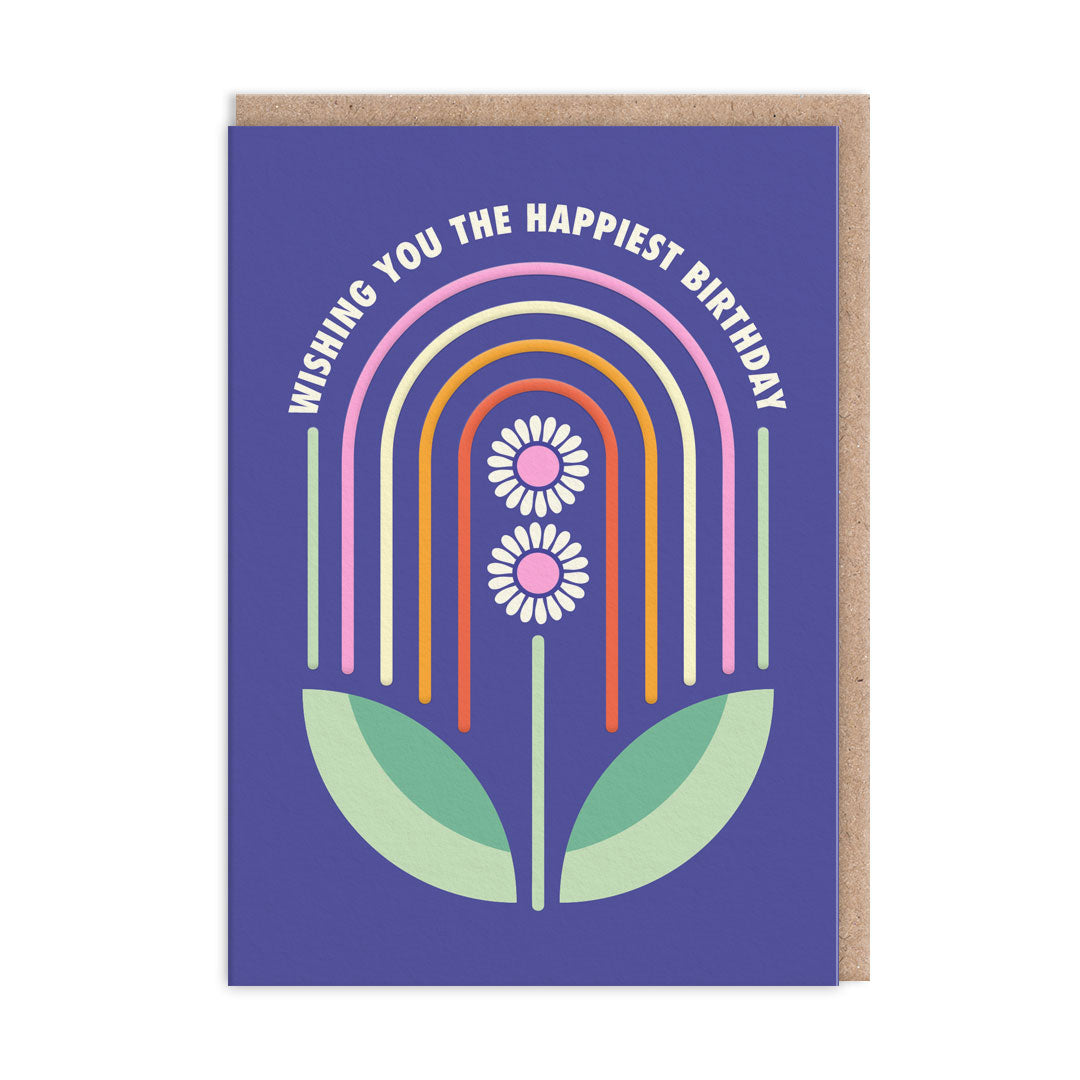 Birthday card with a rainbow and flowers illustration by Elizabeth Olwen