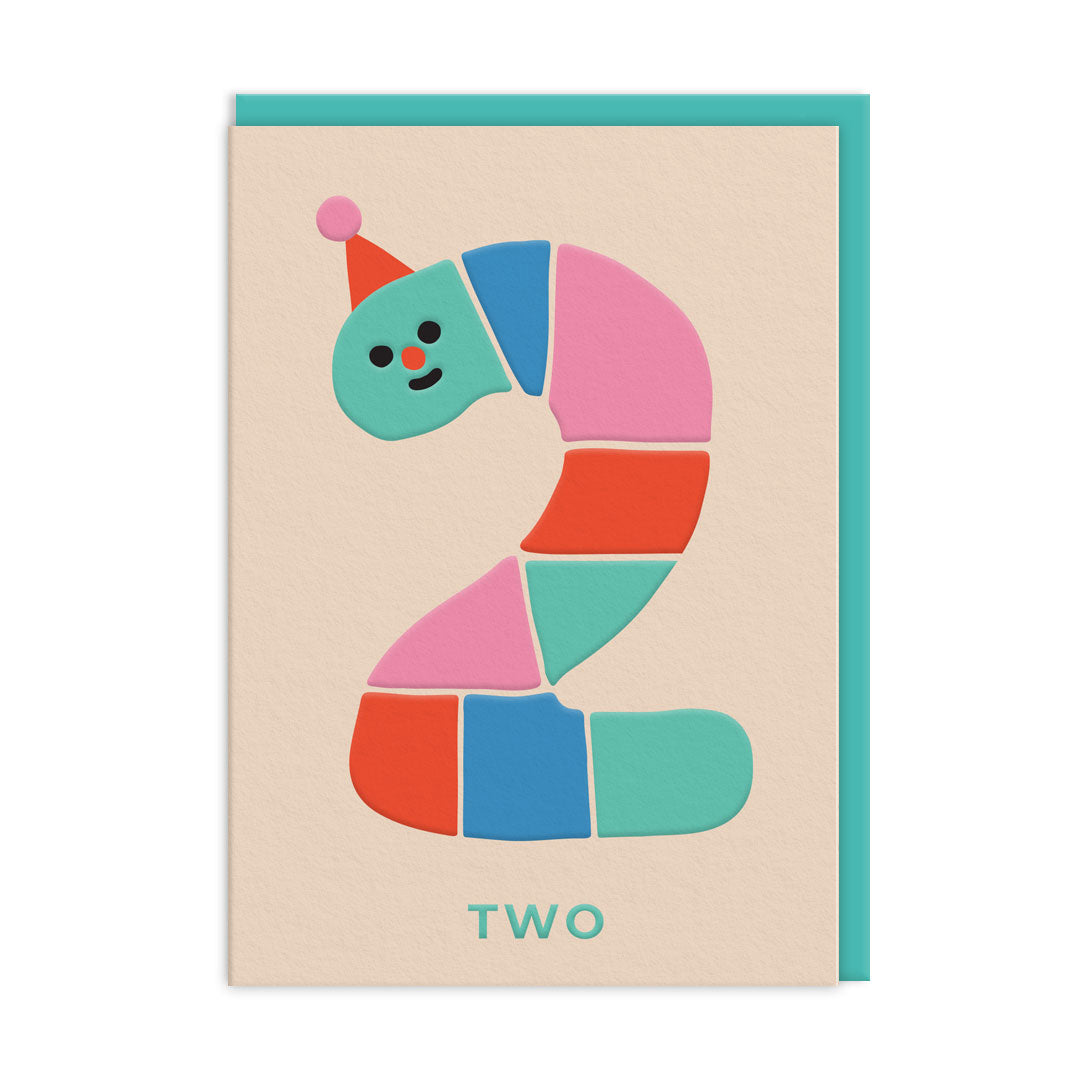 Age 2 Rainbow Worm OUTLET Greeting Card