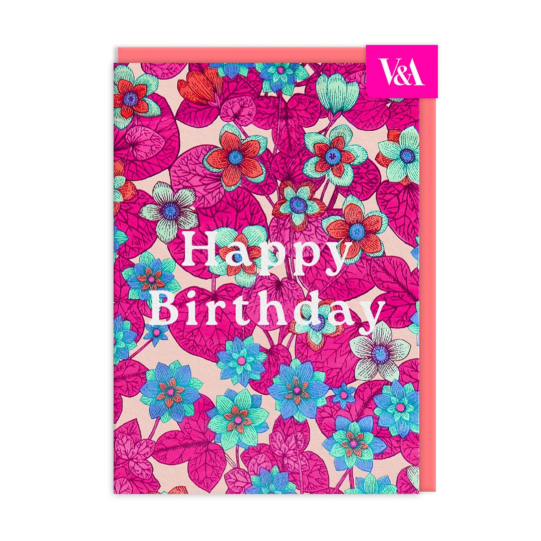 Neon Floral Pink and Blue Greeting Card