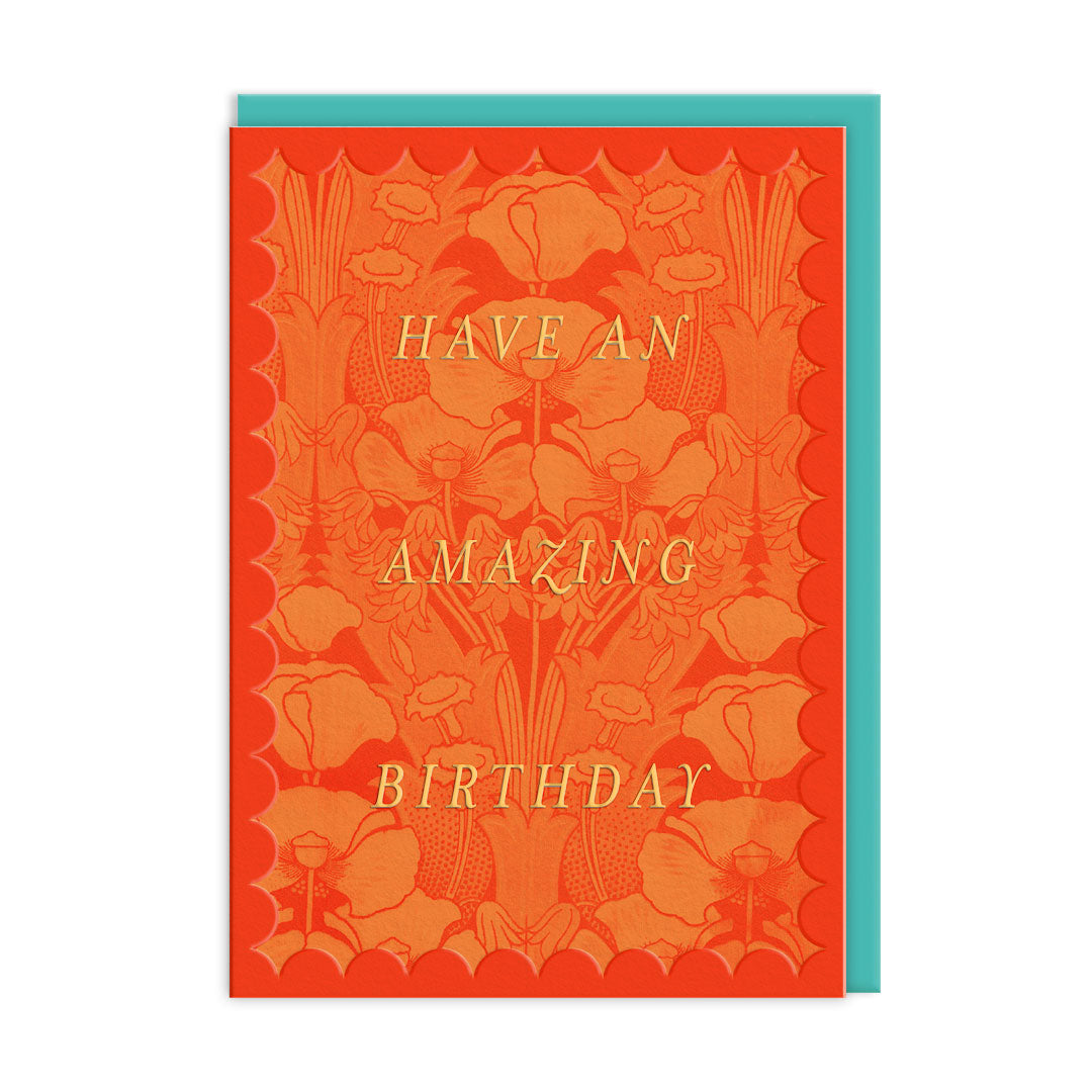 Scalloped Orange Floral Birthday Card