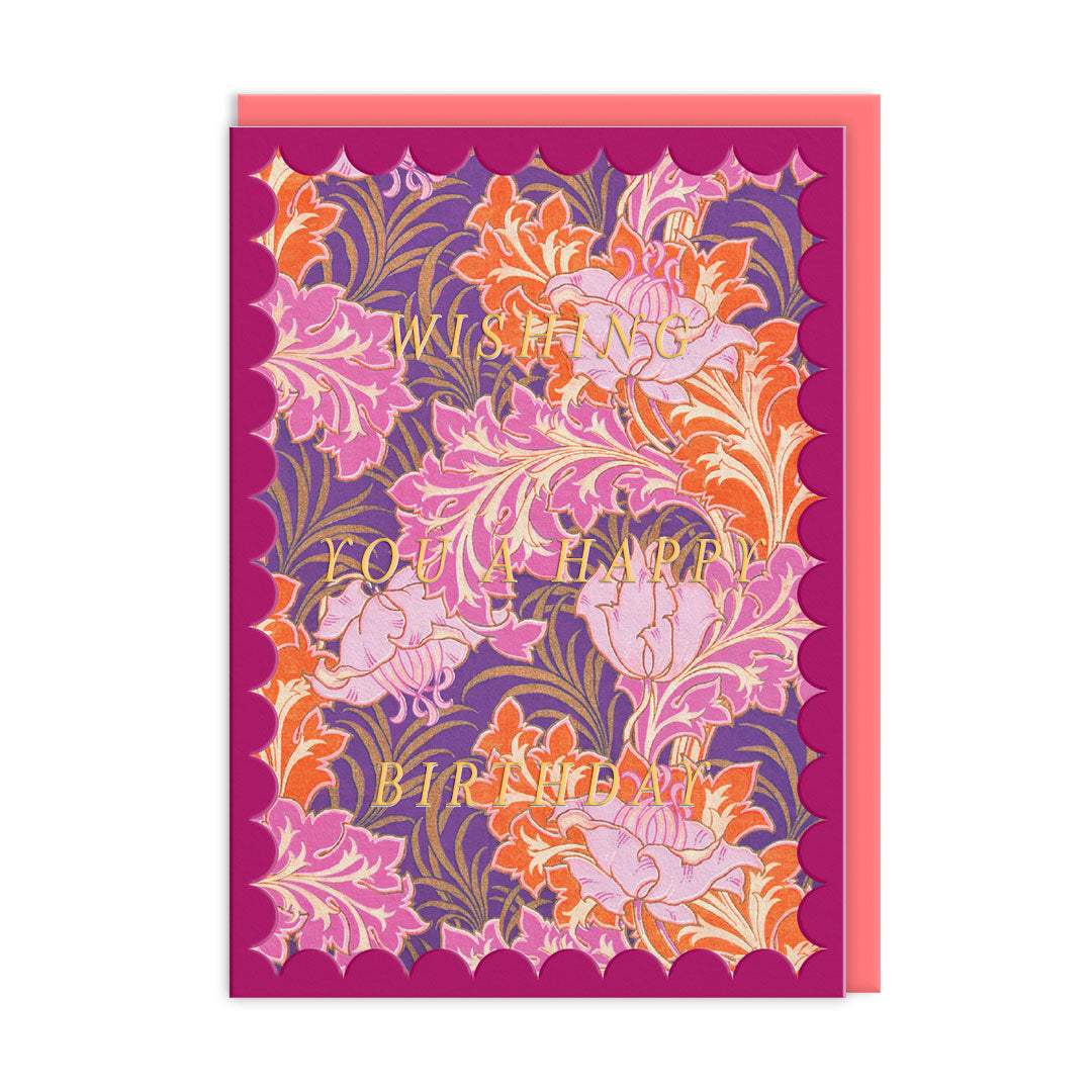 Scalloped Bold Warm Leaves Birthday Card