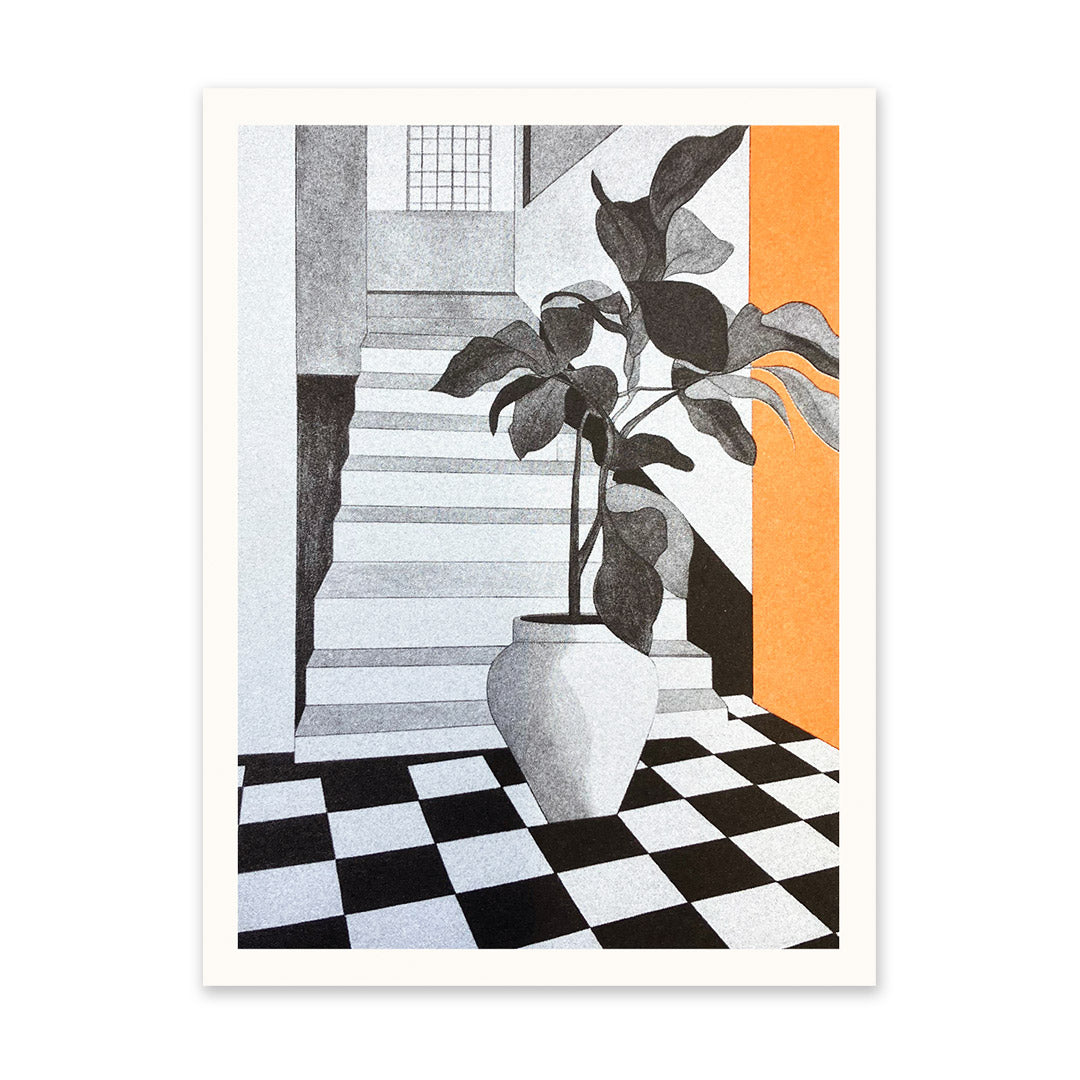 Black White & Orange Interior 1 Riso Print (8x6)