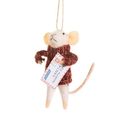 Mouse with Letter To Santa Felt Hanging Decoration