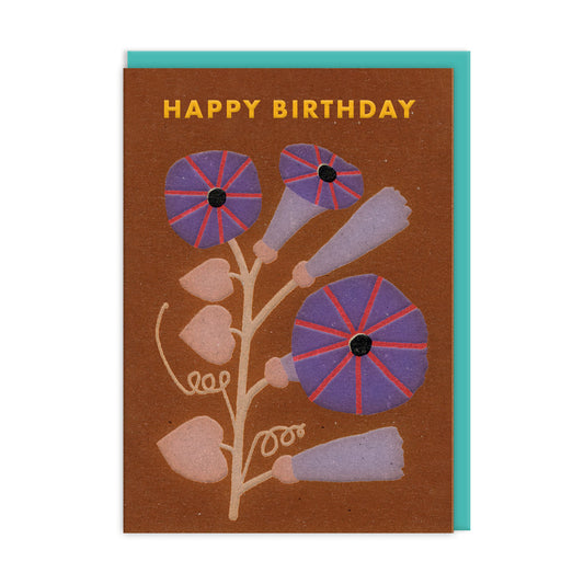Brown Floral Birthday Card
