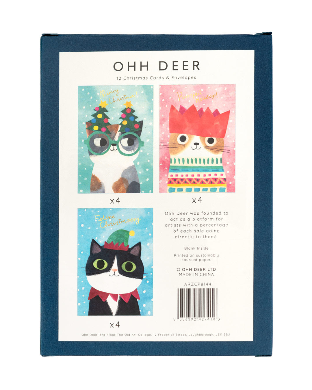 Cats in Hats Christmas Card Pack of 12
