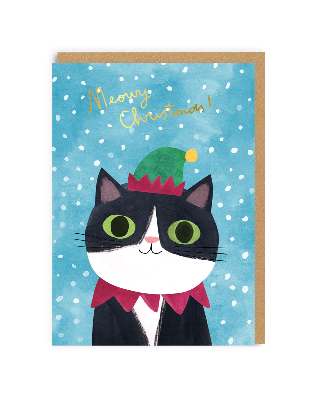 Elf Hat Cat Christmas Card