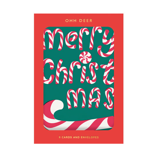 Pack of 9 Christmas Cards - Merry Christmas Candy Cane