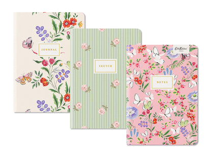 Butterfly Florals 3x Stitched Notebook Set (B6)