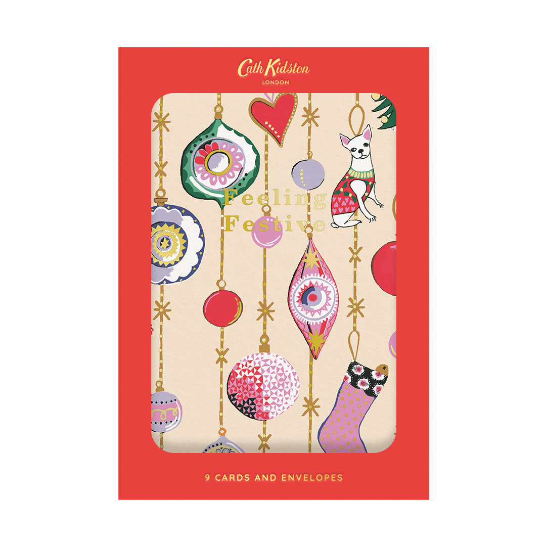 Pack of 9 Cath Kidston Christmas Cards - Festive Patterns