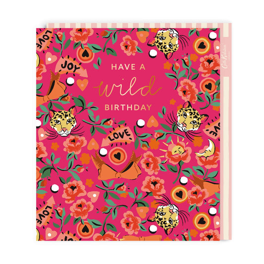 Tiger FLoral Birthday card with gold foil lettering that reads Have a wild birthday