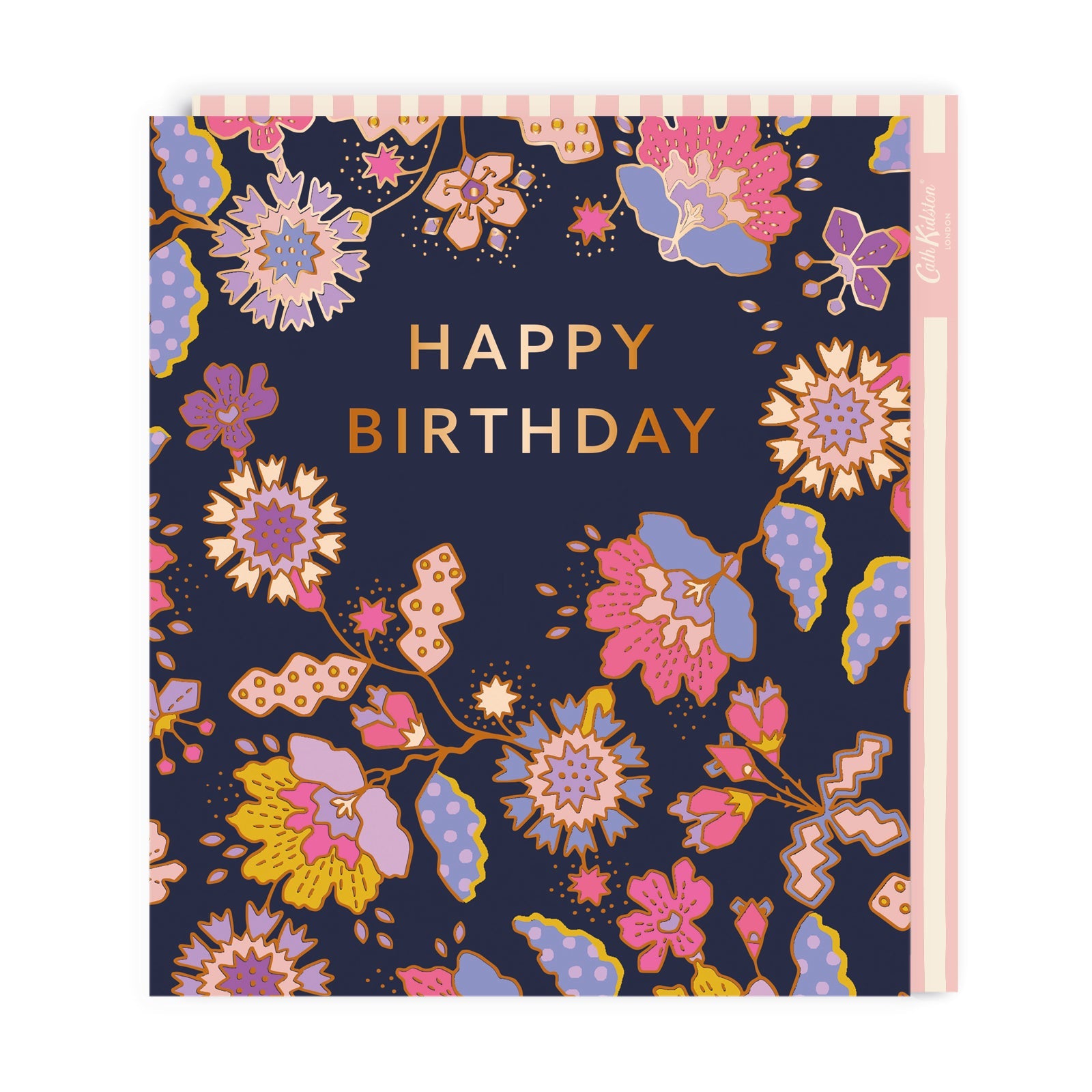 Classy floral design birthday card with gold foil lettering that reads Happy Birthday