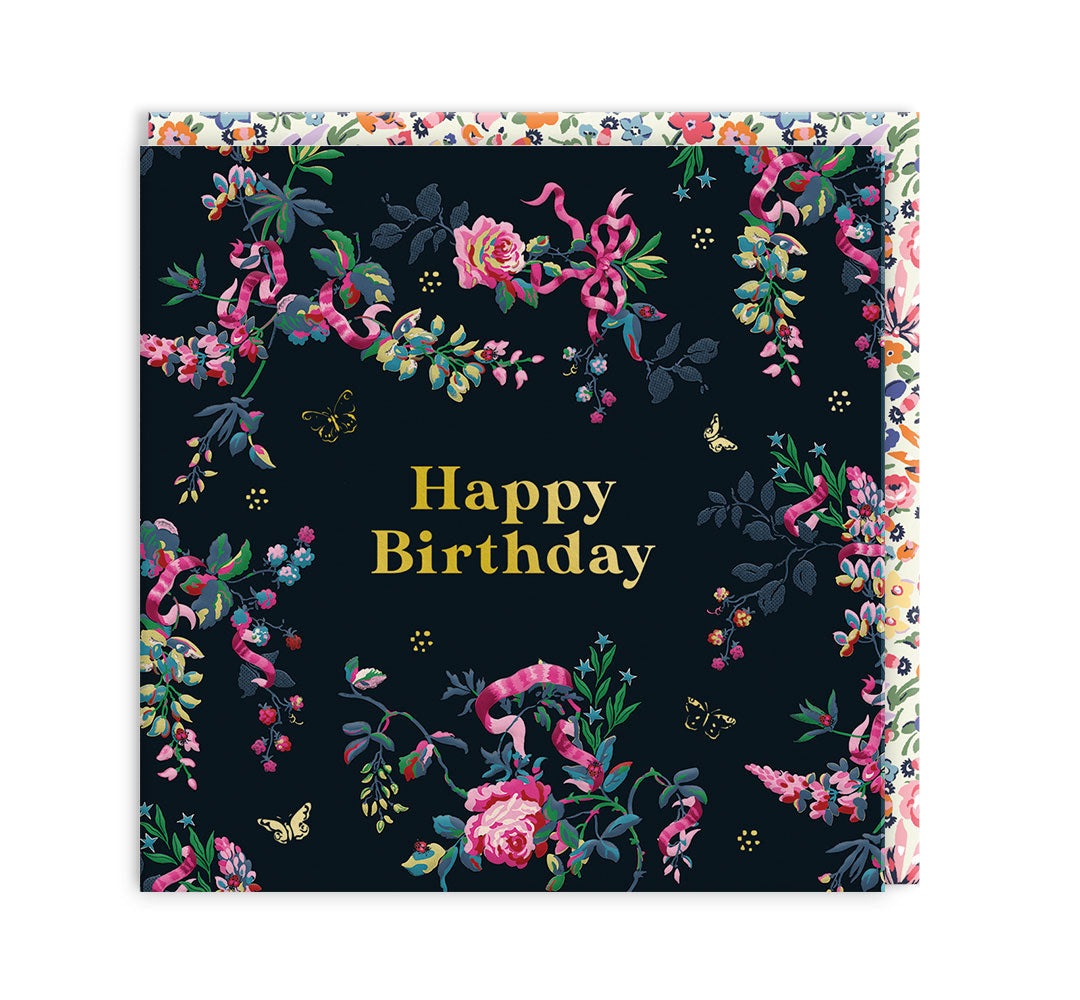 Black Flowers Mini Square Greeting Card