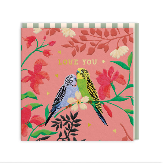 Love Parrots Mini Square Greeting Card
