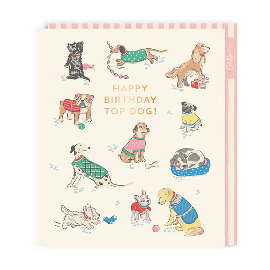 Birthday Card with different dog breed illustrations and the caption reading Happy Birthday Top Dog