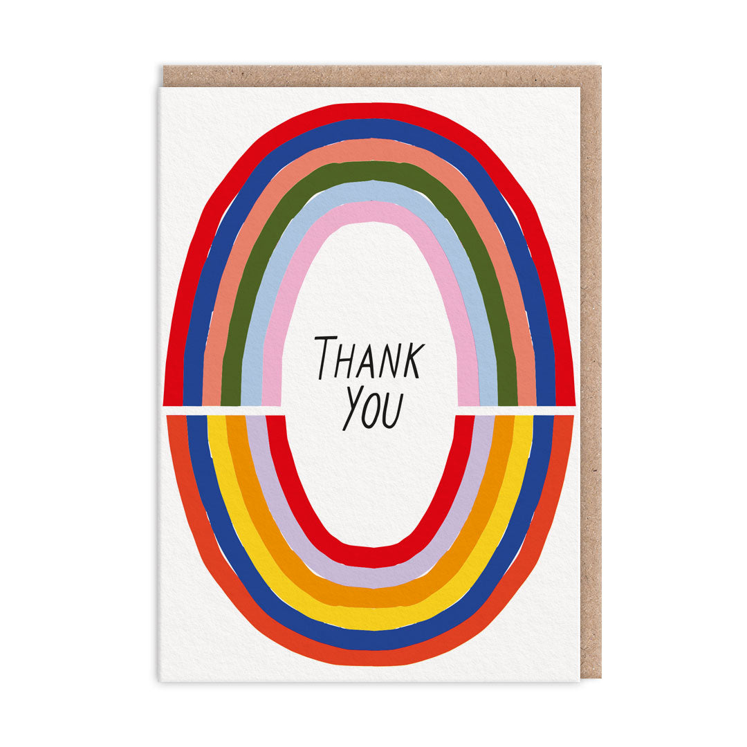 thank you card with an image of symmetrical rainbows. Text reads "Thank You"