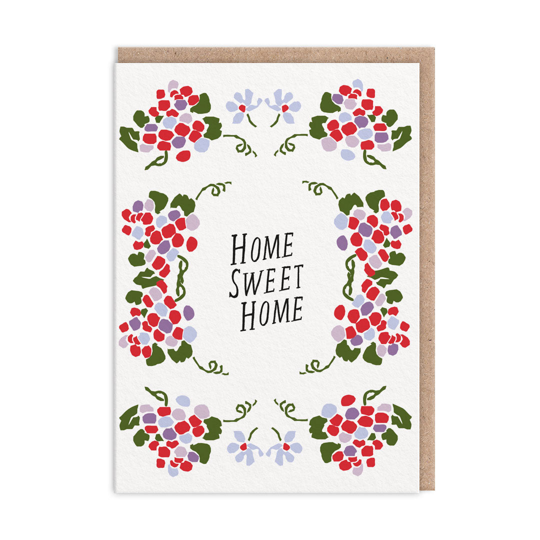 Floral New Home Card. Text Reads Home Sweet Home