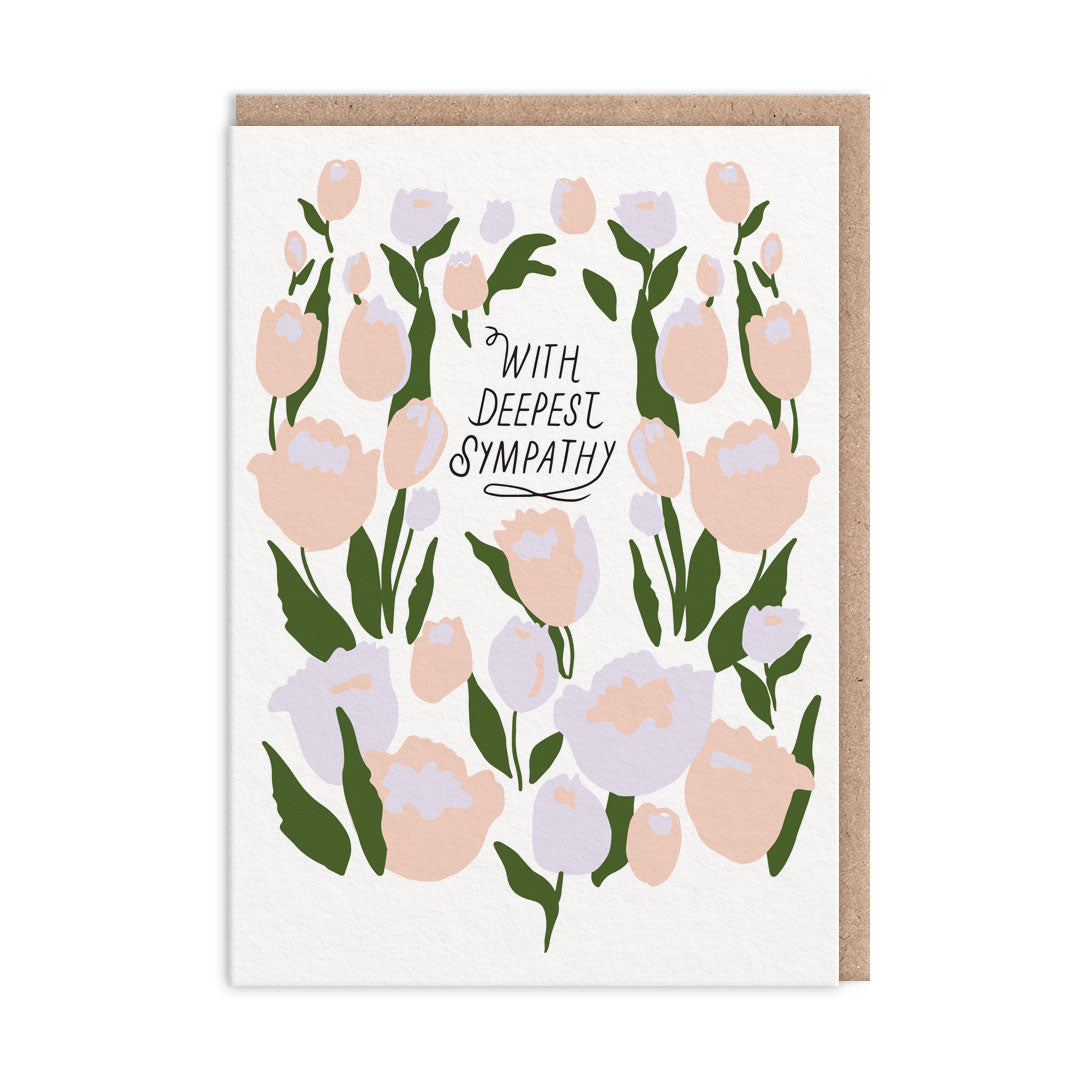 Sympathy card designed by Hartland with a floral design. Text reads "With Deepest Sympathy" 