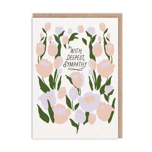 Sympathy card designed by Hartland with a floral design. Text reads "With Deepest Sympathy" 