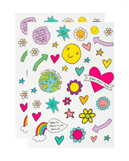 Sticker sheet with positive icons and messages