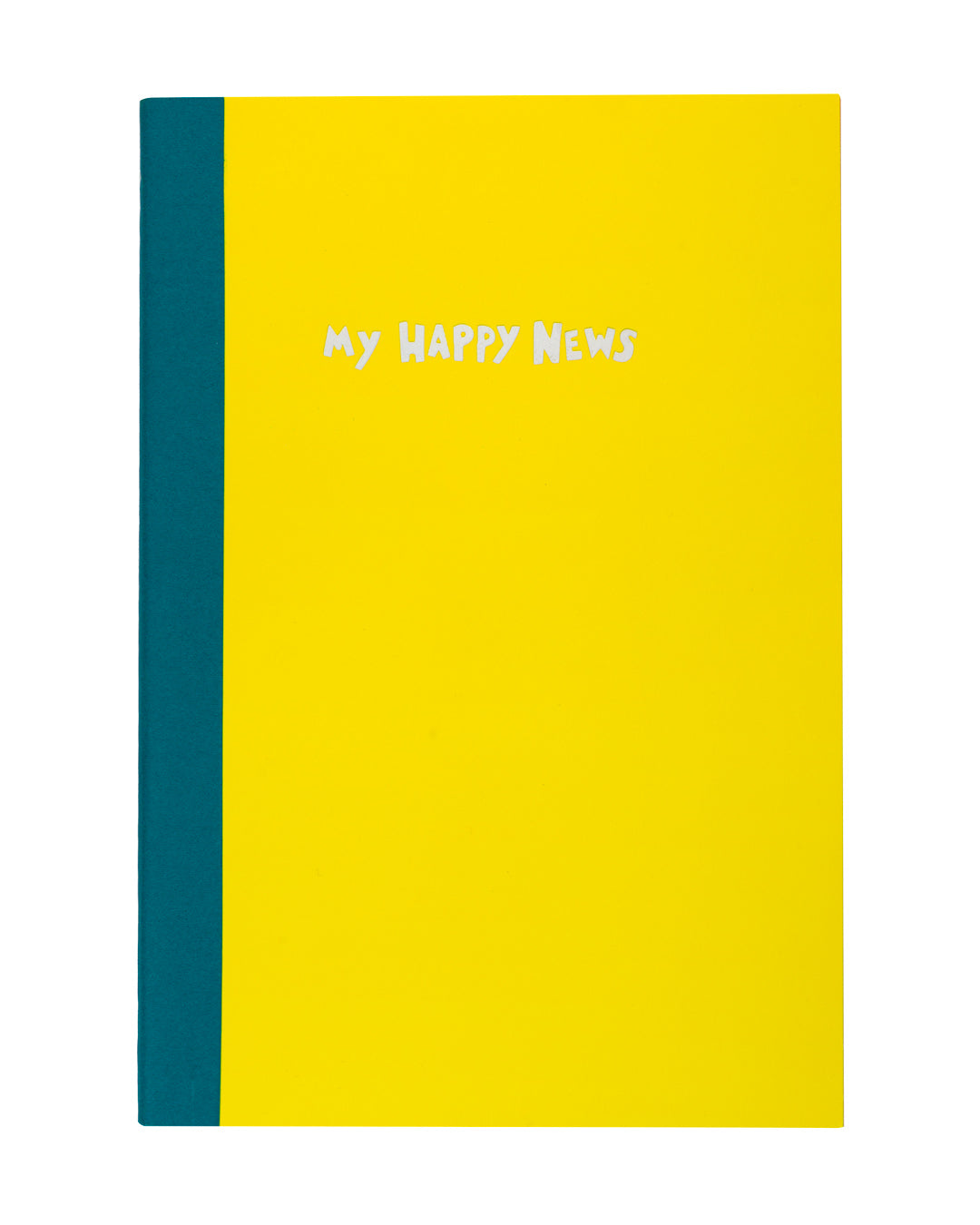 Yellow cover A4 notebook with My Happy News on the front