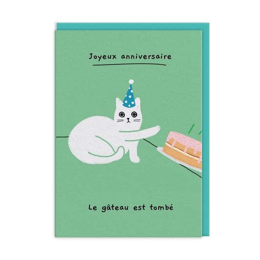 Joyeux Anniversaire Gâteau Cake Fell Off Greeting Card