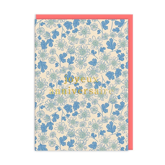 Joyeux Anniversaire Blue Daises Greeting Card