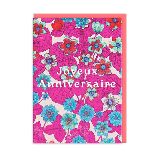 Joyeux Anniversaire Neon Floral Birthday Greeting Card