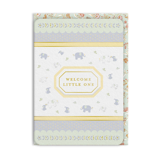 Welcome Little One Elephant Ditsy Greeting Card