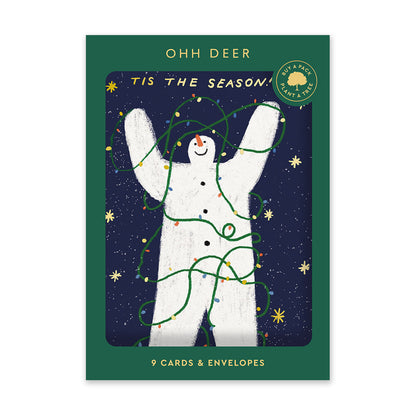 Pack of 9 Christmas Cards - Snowman, Christmas Tree, Santa Claus