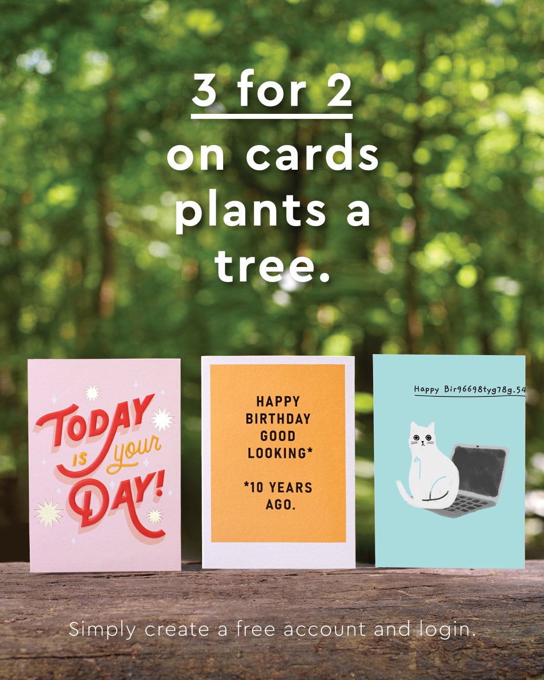3 for 2 on cards plants a tree banner image