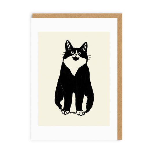 White & Cream card with a black cat illustration