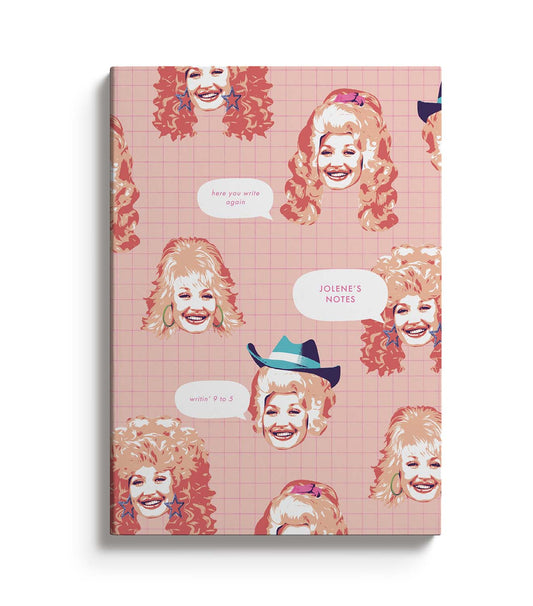 Notebook featuring Dolly Parton Illustrations and the text Jolene's Notes