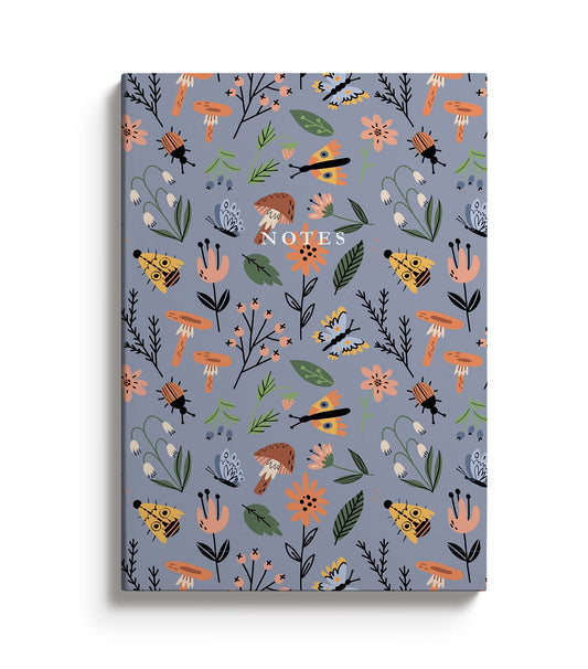 Classy notebook with a butterflies and funghi print