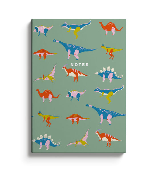 Pop Art design dinosaur print on a green notebook