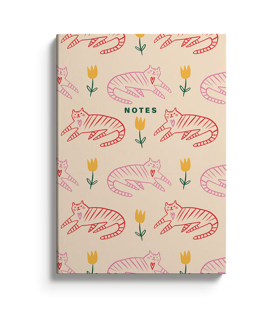 Cream notebook with cat and flowers illustrations