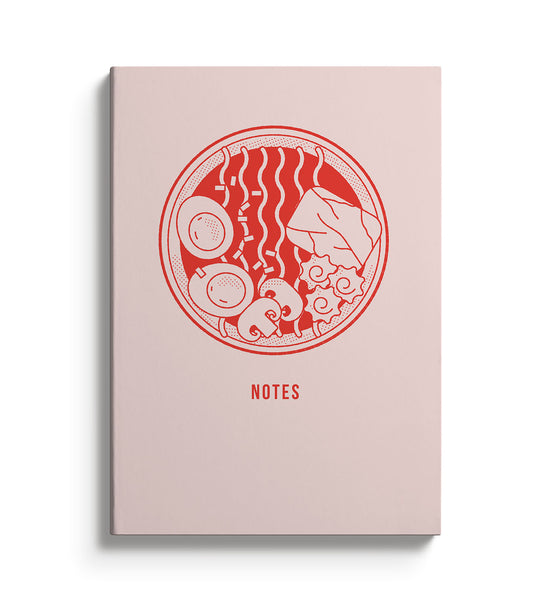Peach notebook with a bowl of noodles illustration