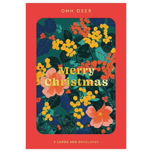 Pack of 9 Christmas Cards - Festive Floral