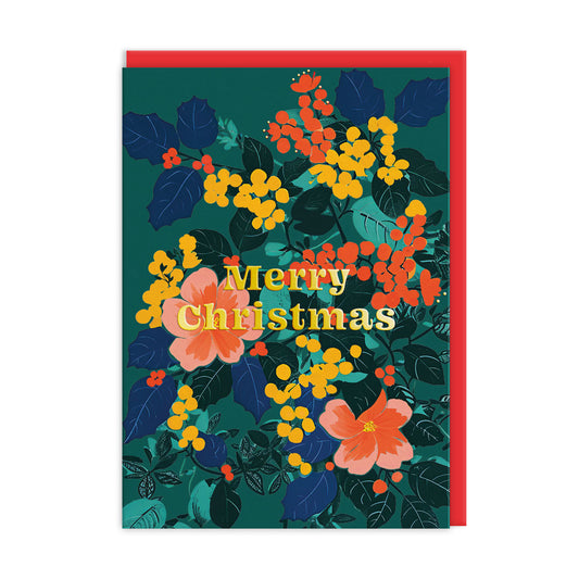 Festive Floral Merry Christmas Greeting Card