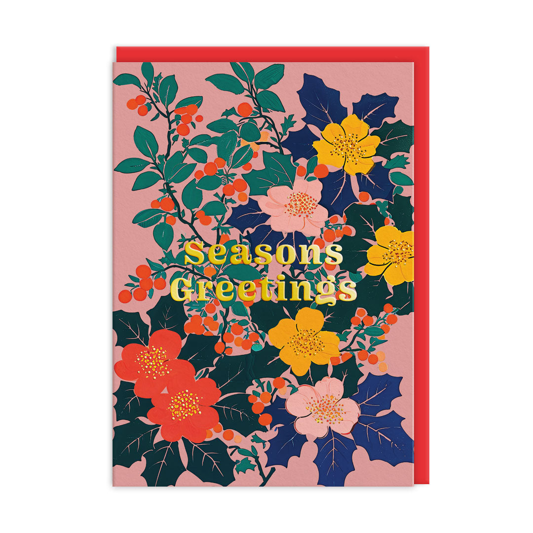 Festive Floral Seasons Greetings Card