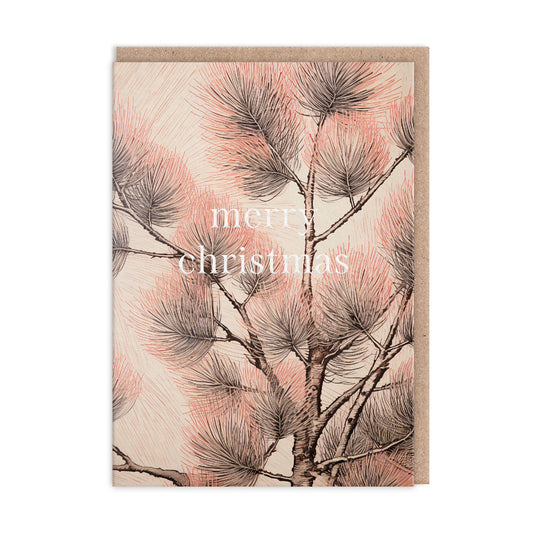 Botanical Pink Hues Christmas Tree Greeting Card