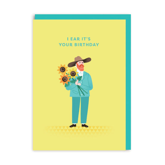 Birthday cards with a Van Gogh illustration and the caption I ear it's your birthday