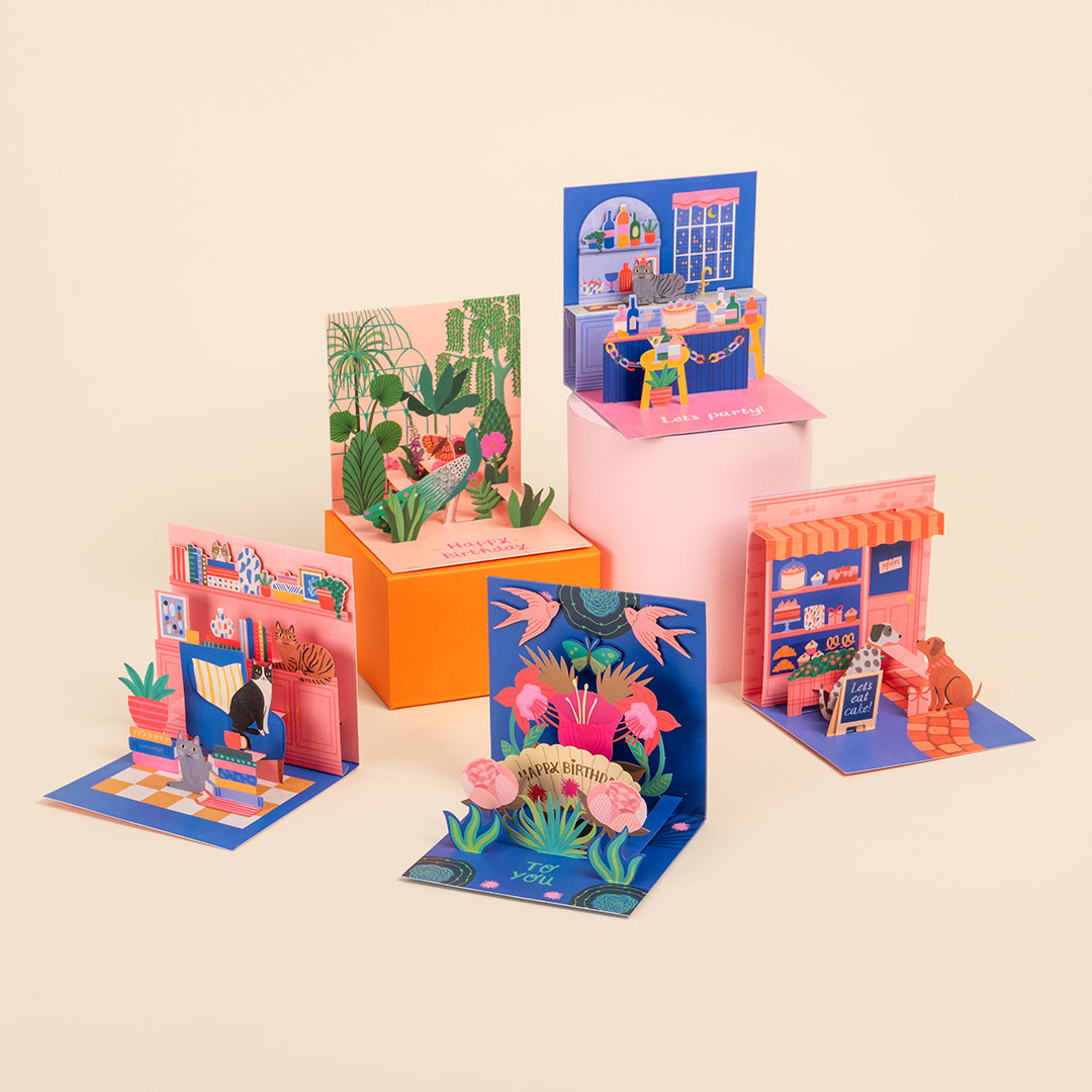 Cat Book Nook Pop Up Greeting Card