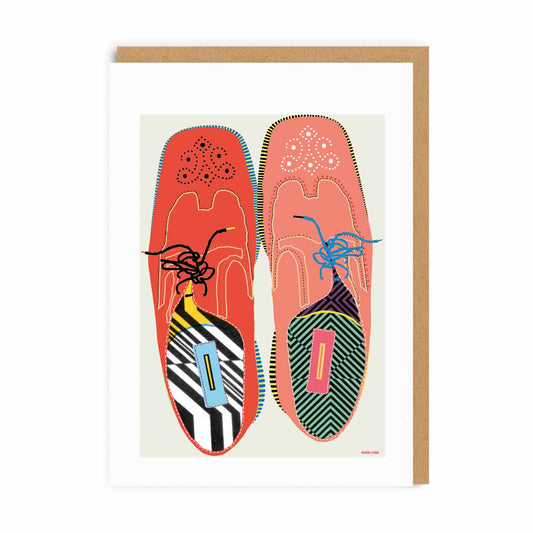 Greeting Card with a pair of brogues with various patterns and colours
