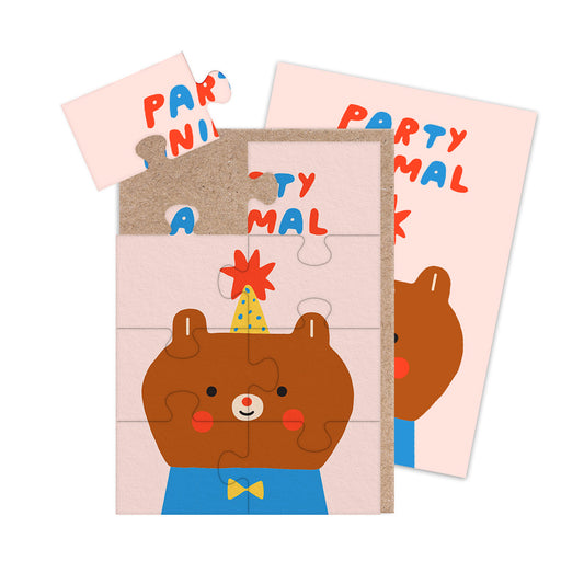 Party Animal Bear Jigsaw Greeting Card