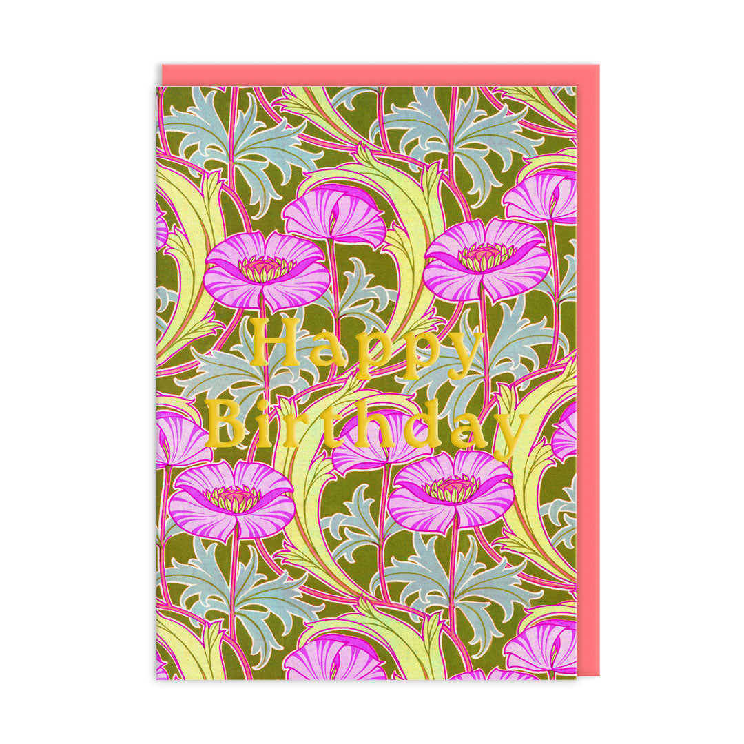 Neon Floral Pink Poppies Greeting Card