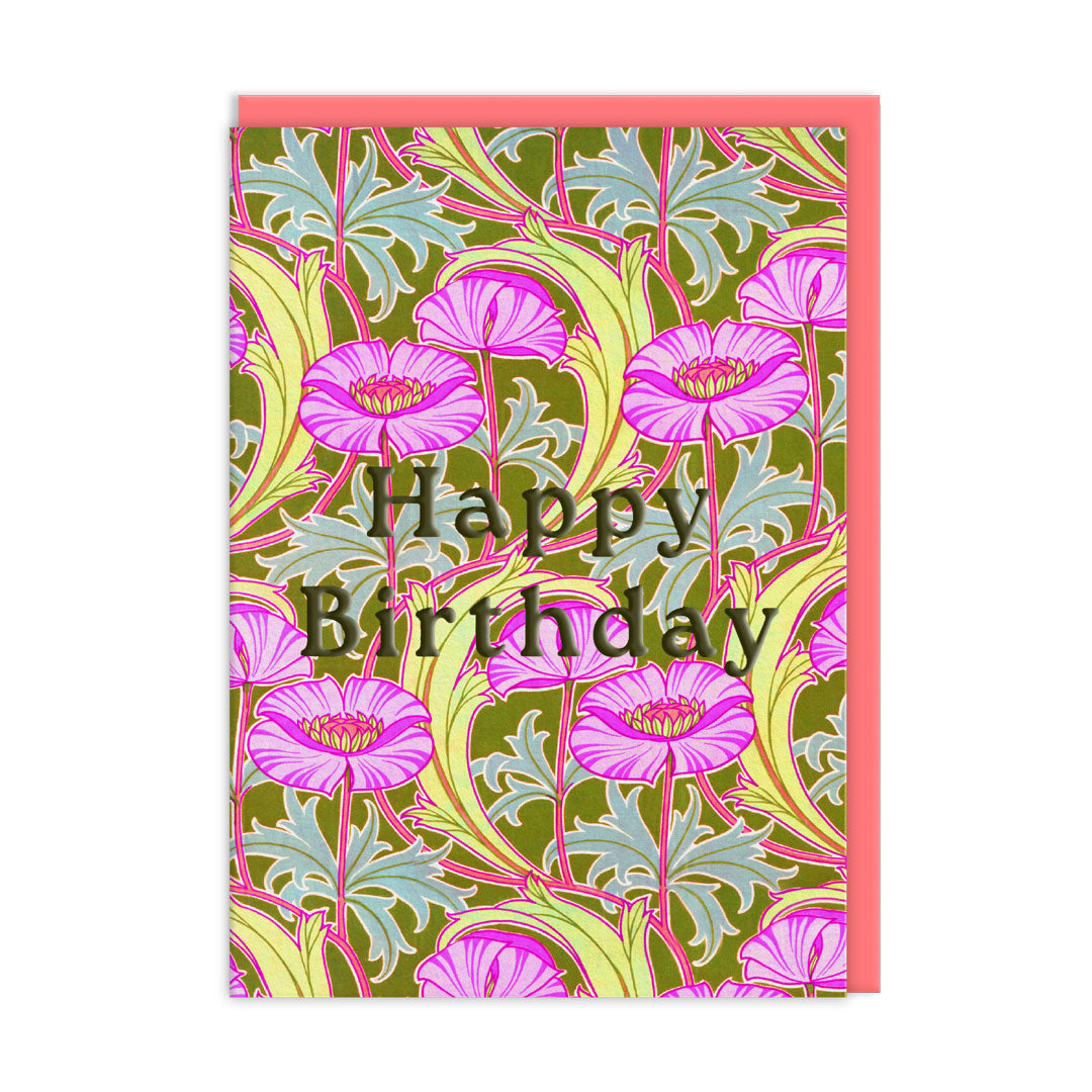 Neon Floral Pink Poppies Greeting Card