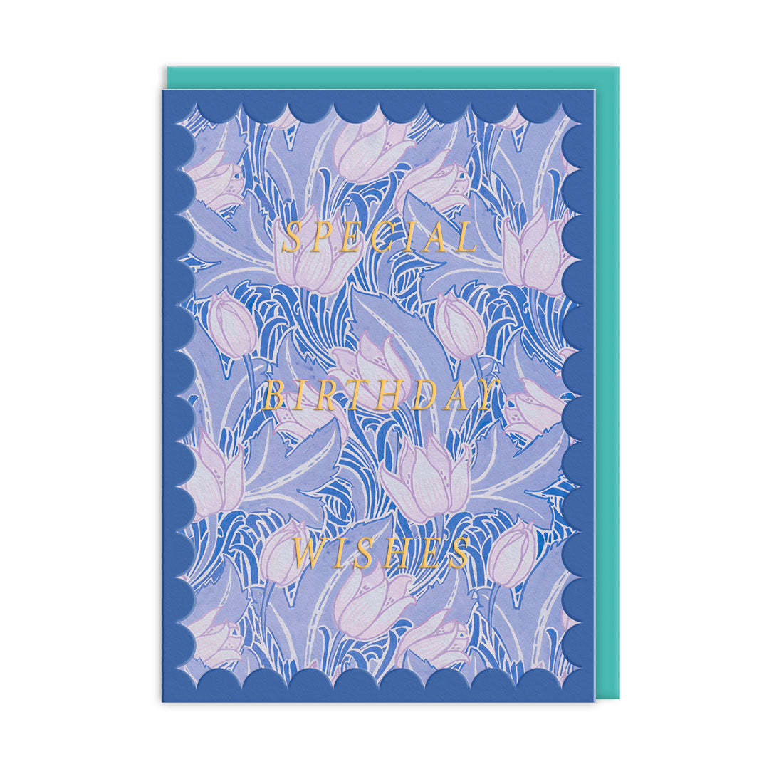 Scalloped Blue Arts & Crafts Birthday Card